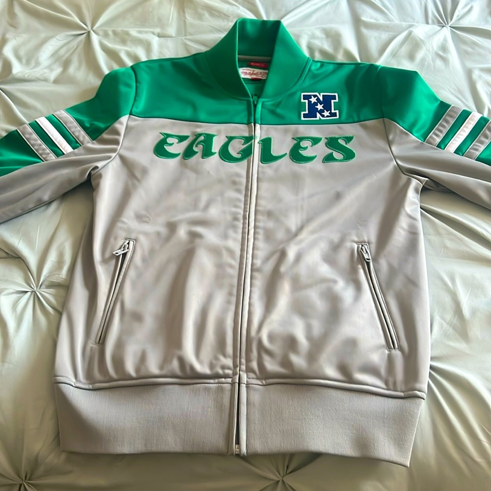 Mitchell & Ness Gray and Green Eagles Varsity Jacket